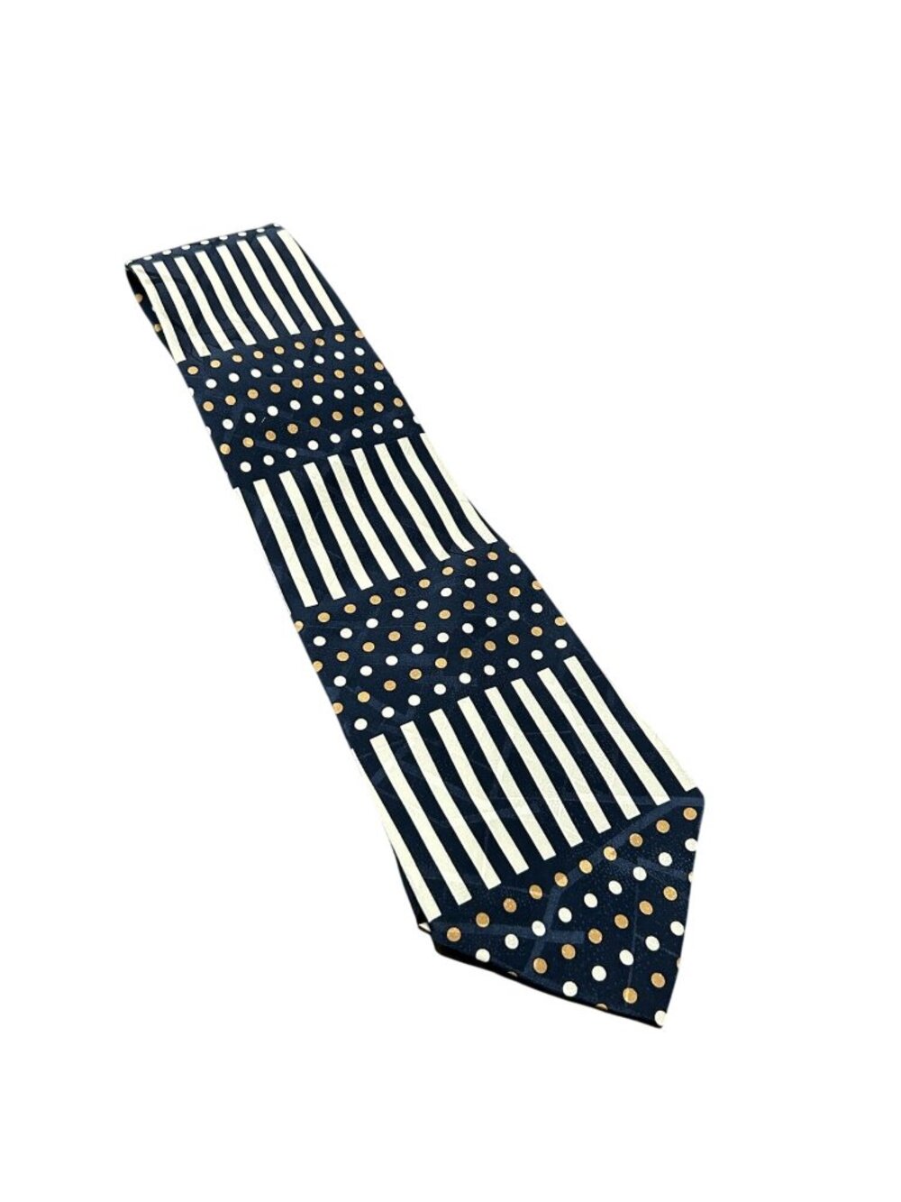 Zylos George Machado One Size Mens Navy Striped Polka Dot Silk Tie Retro